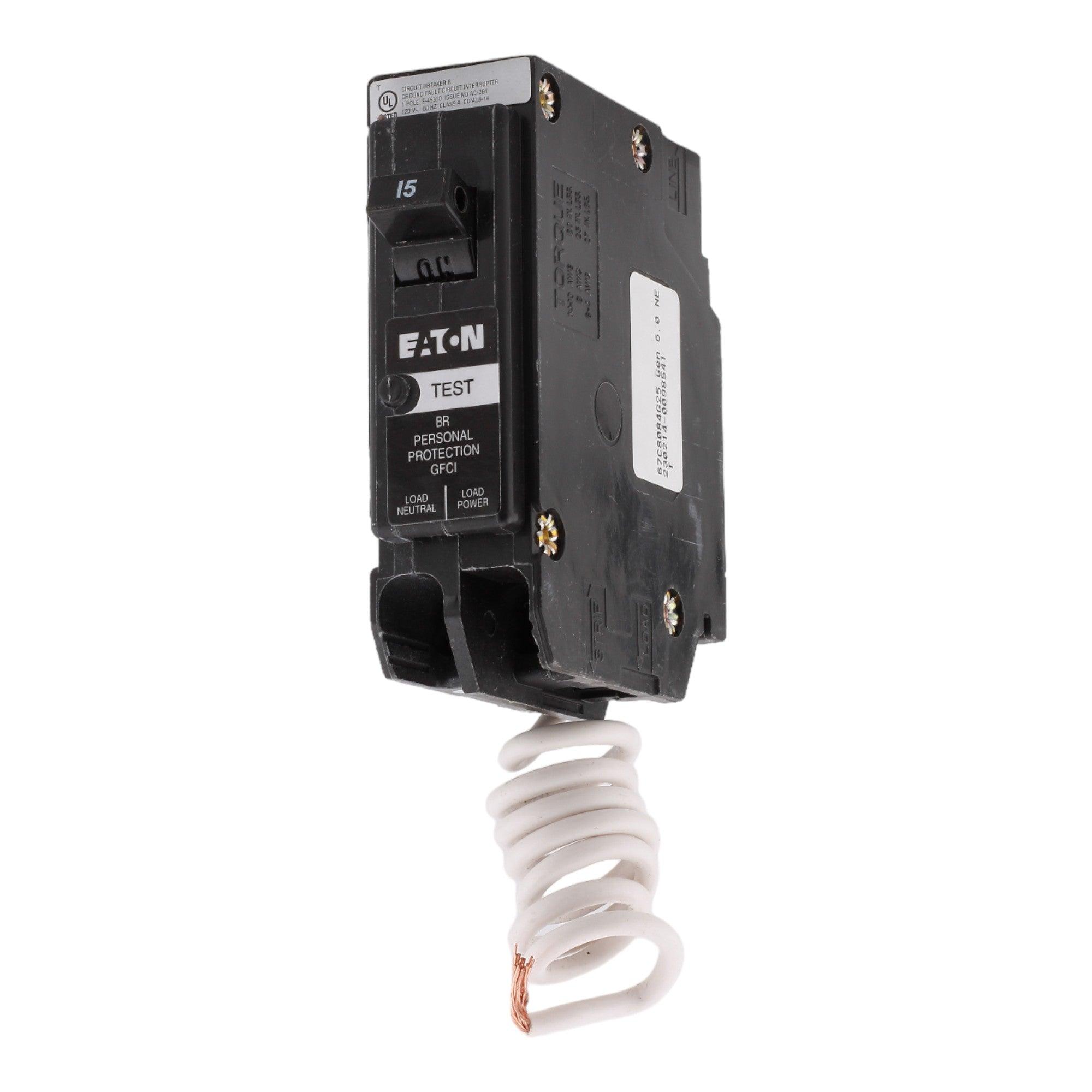 Eaton BRN115GF 15 Amp Single Pole 120V Pigtail-Neutral GFCI Ground Fault Circuit Breaker UL - Image 2