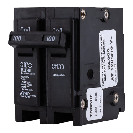 Eaton BR BRHX2100 100A 2P 120/240V 22kA Thermal Magnetic Circuit Breaker - Image 2