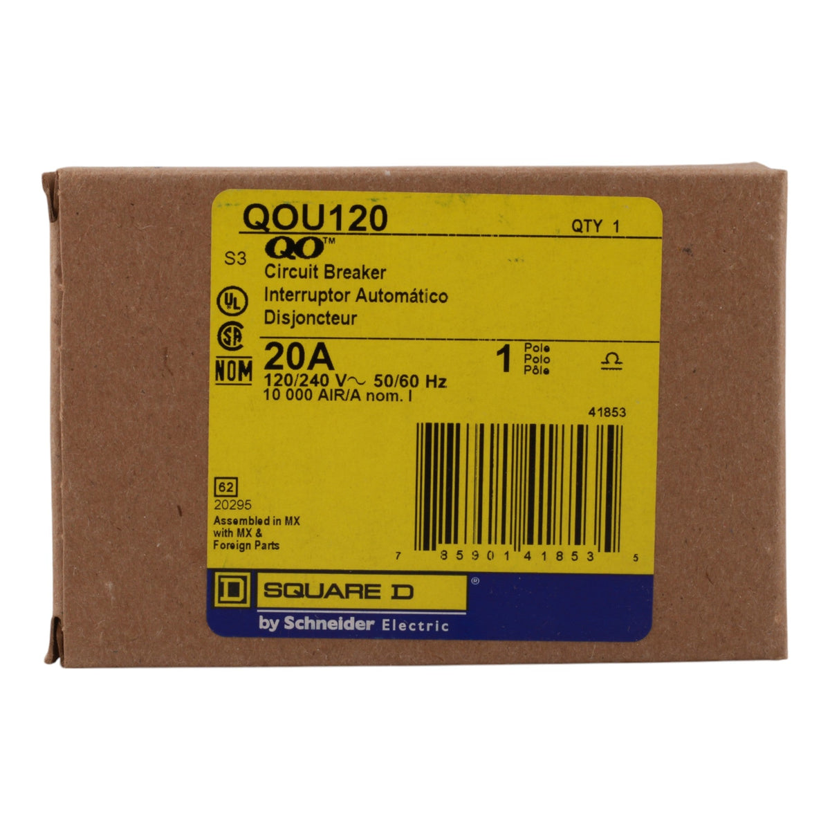 Square D QOU120 20A 1P 120/240V 10kA Miniature Circuit Breaker - Image 2