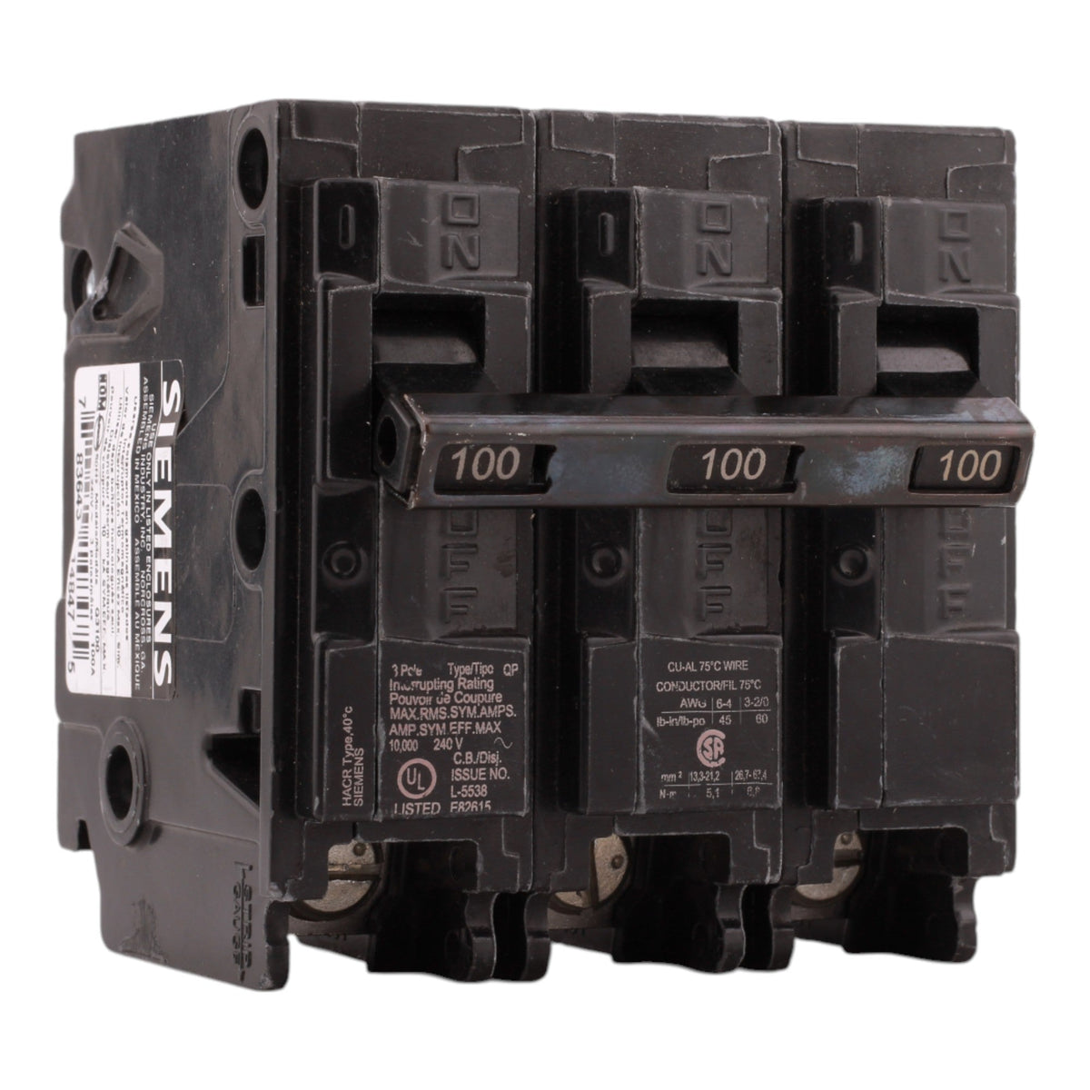 Siemens Q3100 100A 3P 240V Thermal-Magnetic Circuit Breaker