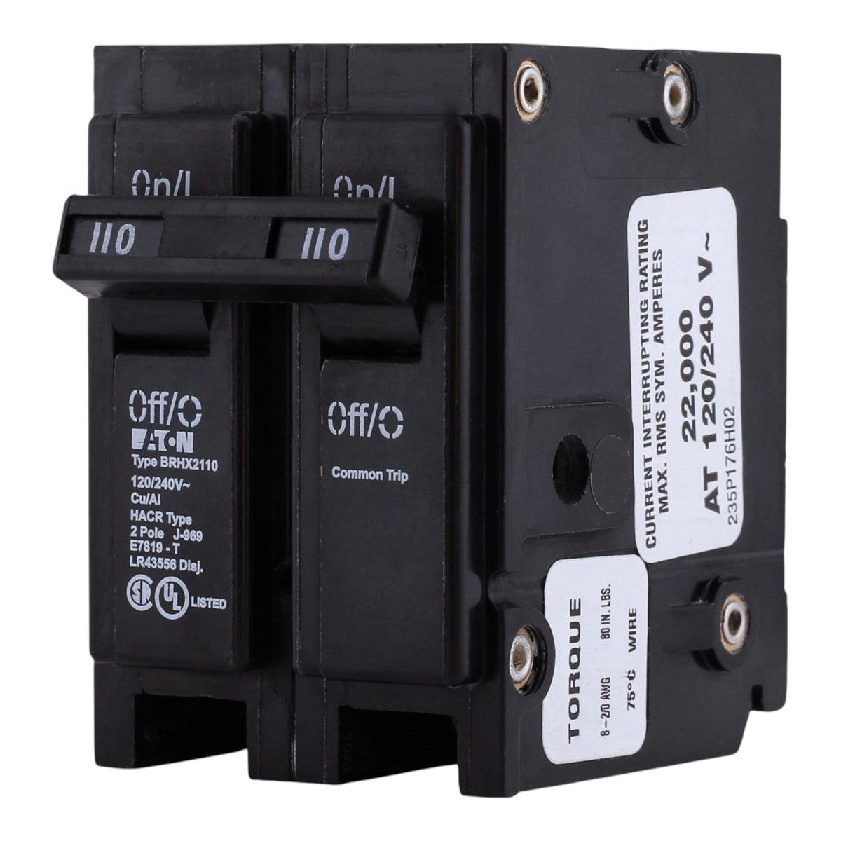 Eaton BR, BRHX2110, 110A, 2P, 120/240V, Quicklag Circuit Breaker - Image 2