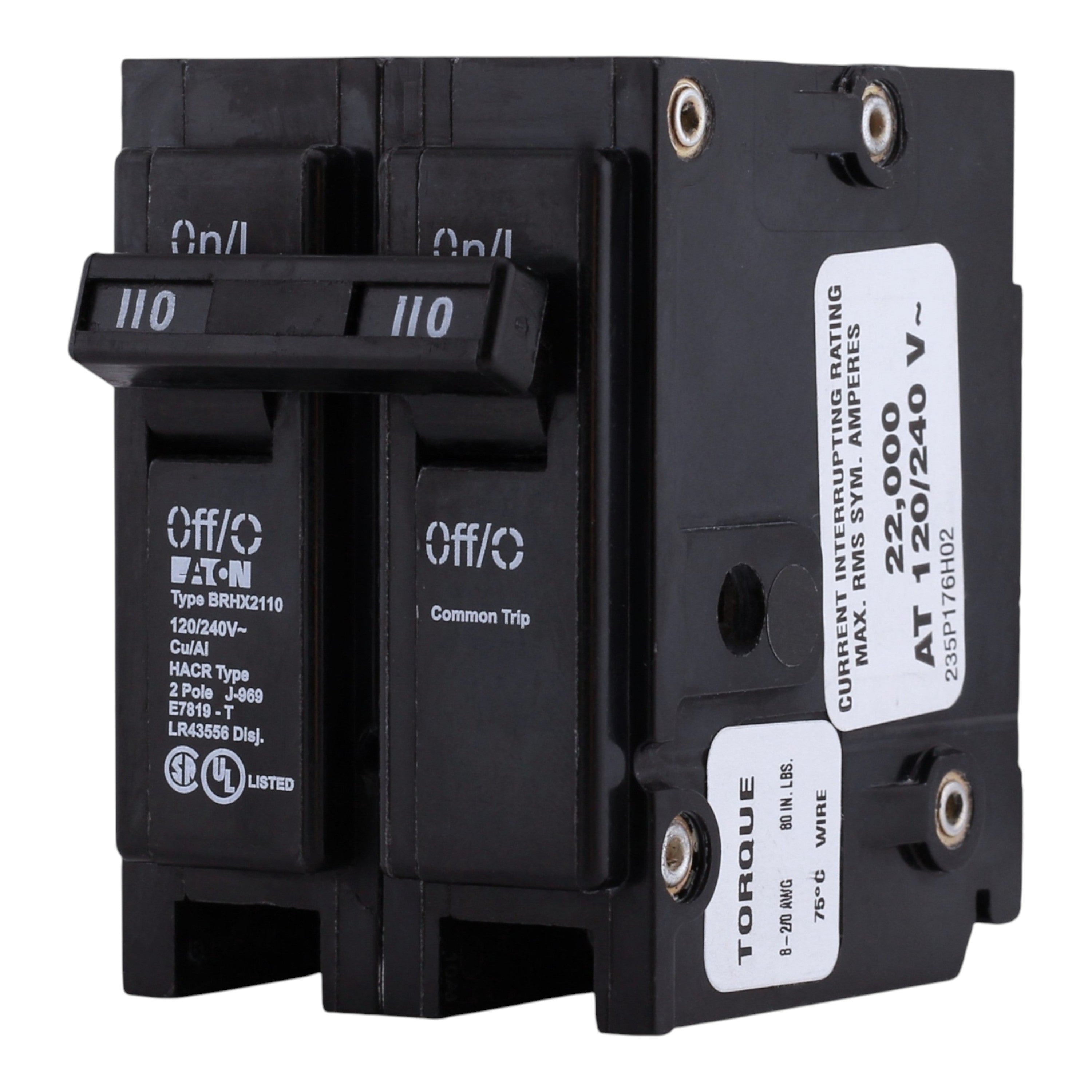 Eaton BR, BRHX2110, 110A, 2P, 120/240V, Quicklag Circuit Breaker - Image 2
