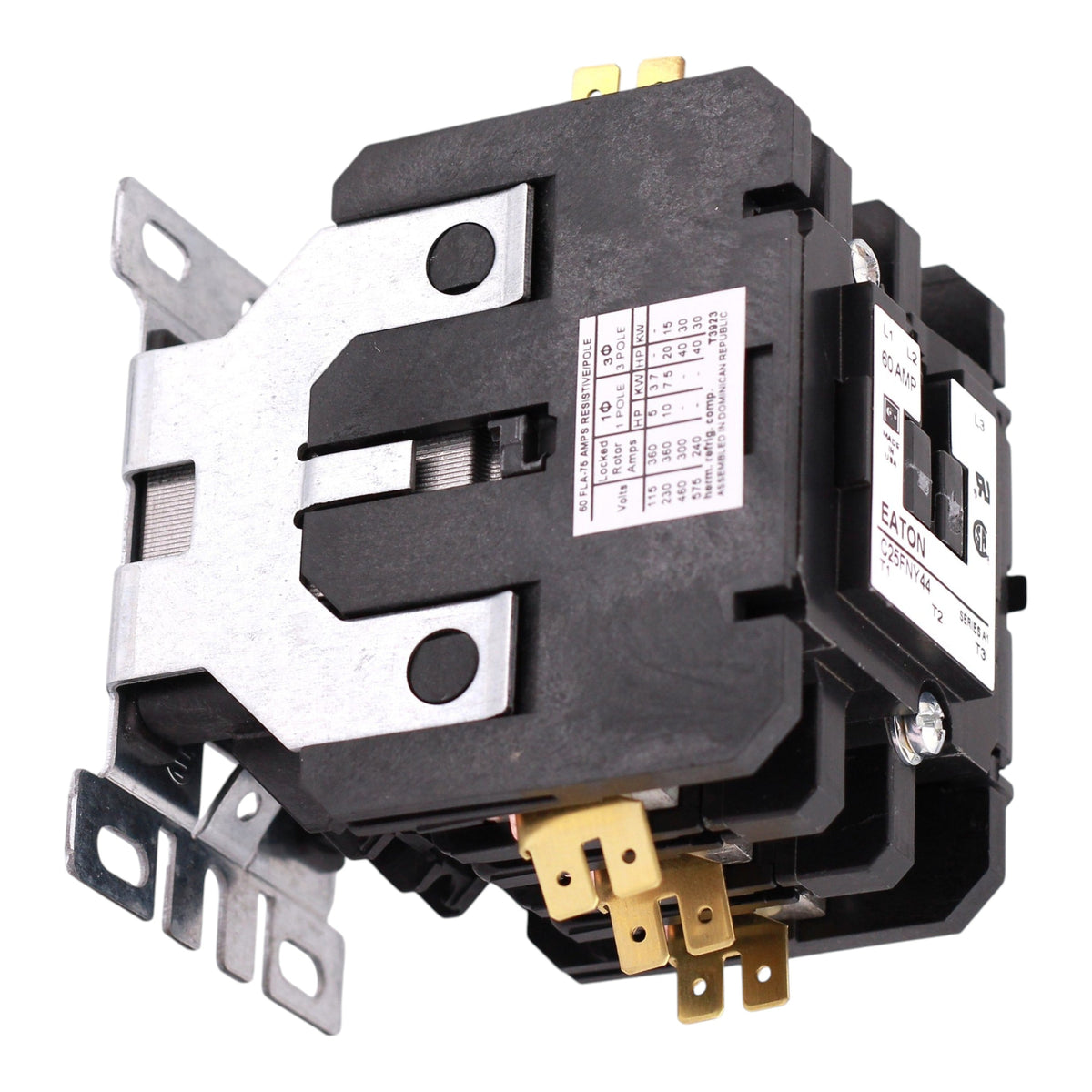 Eaton C25F, C25FNY44AL, 60A, 3-Pole, 110/120V Coil, Definite Purpose Contactor, Open, Metal Plate - Image 11