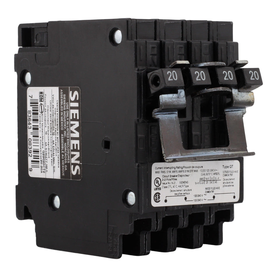Siemens QT Q22020CT2 20A 2P 120/240V Duplex Circuit Breaker