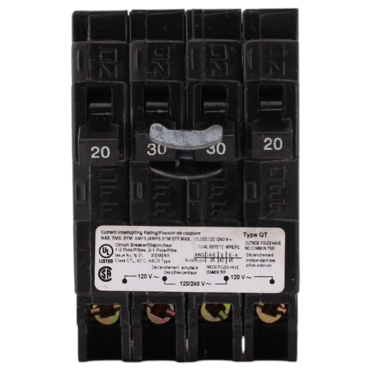 Siemens QT, Q22030CT, (2) 20A 1P, (1) 30A 2P, 120/240V, Triplex, Circuit Breaker - Image 2