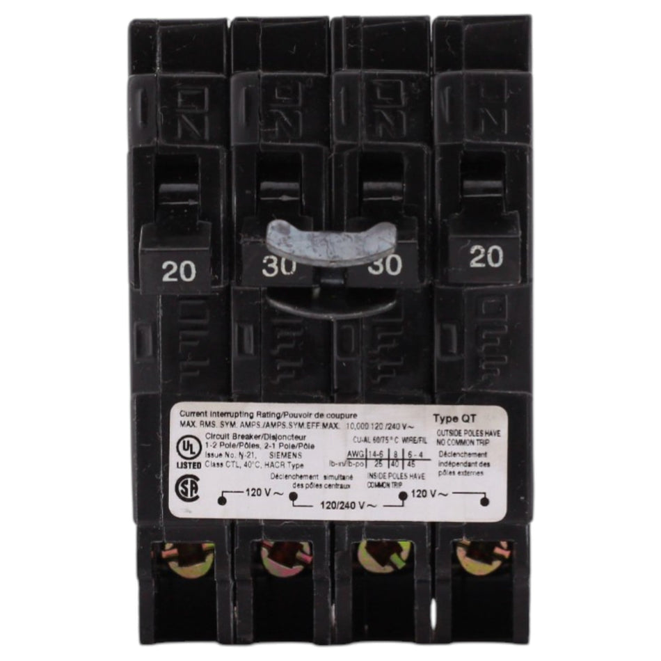 Siemens QT, Q22030CT, (2) 20A 1P, (1) 30A 2P, 120/240V, Triplex, Circuit Breaker - Image 2