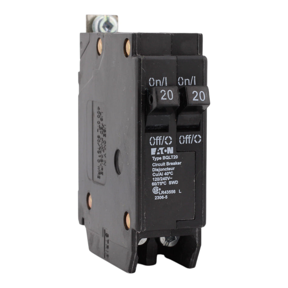 Eaton BQLT20 20A 120/240V 2-Pole Tandem Thermal Magnetic Circuit Breaker, Bolt-On, 10kA Interrupt, Type BQL, for Eaton Panels