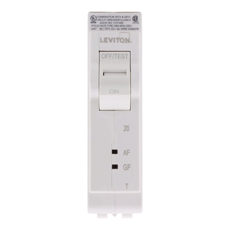 Leviton LB120-DFT, 20A, 120V, 1-Pole Dual Function AFCI/GFCI Circuit Breaker, Thermal Magnetic, Plug-On Neutral, for Leviton Load Centers - Image 2