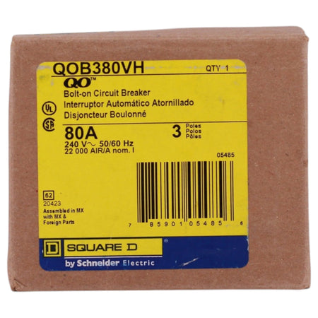 Square D QO, QOB380VH, 80A, 3P, 120/240V, Thermal Magnetic, Bolt-On, Circuit Breaker - Image 3