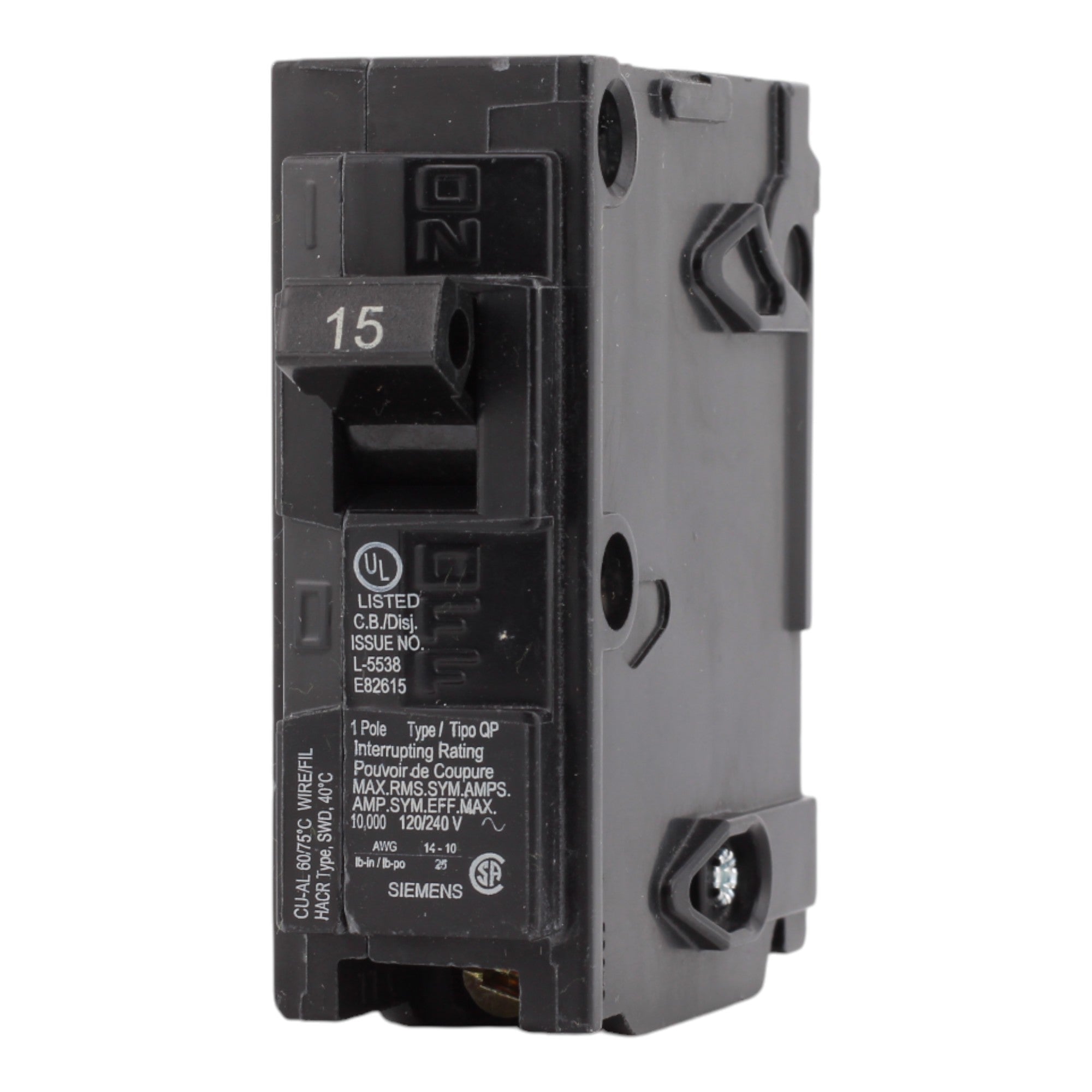 Siemens Q115 15 Amps 120 Volts Single Pole Thermal Magnetic Circuit Breaker Plug-In Type QP - Image 3