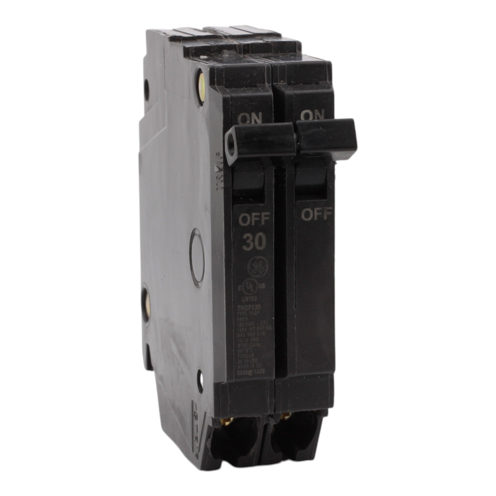 GE THQP230, 30A, 120/240V, 2-Pole Circuit Breaker, Plug-In, for Load Centers and Lighting Panels