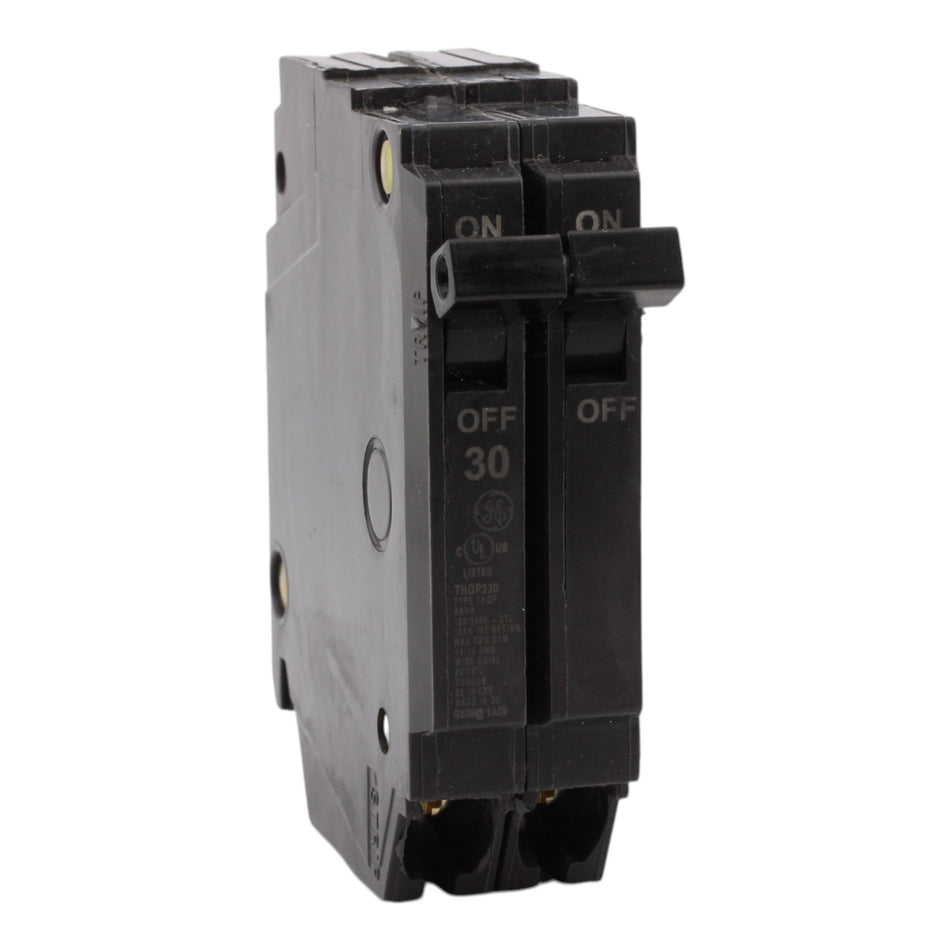 GE THQP230, 30A, 120/240V, 2-Pole Circuit Breaker, Plug-In, for Load Centers and Lighting Panels