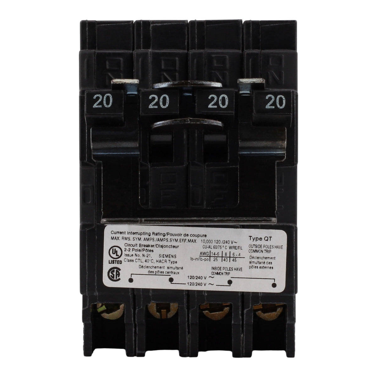 Siemens QT Q22020CT2 20A 2P 120/240V Duplex Circuit Breaker - Image 3