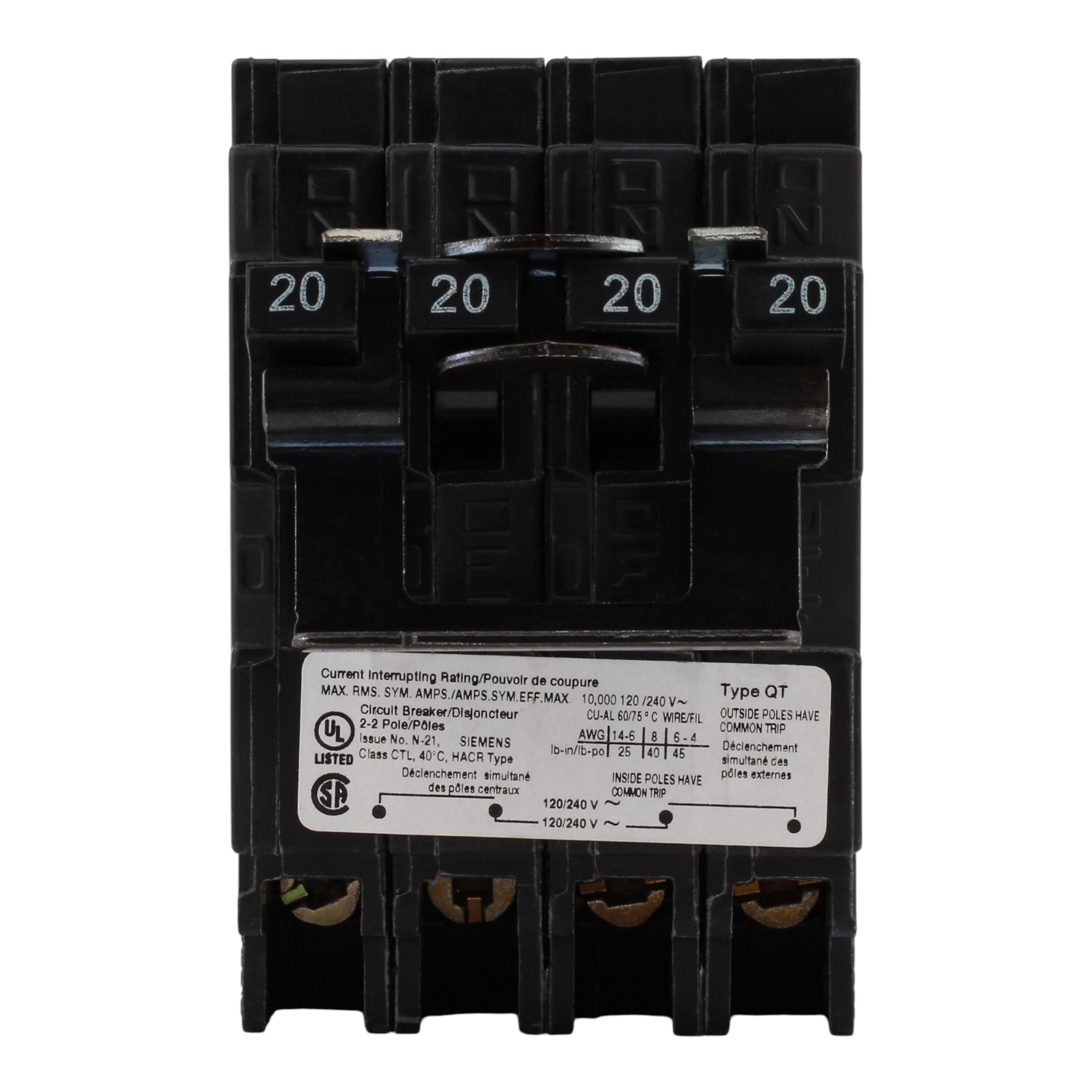 Siemens QT Q22020CT2 20A 2P 120/240V Duplex Circuit Breaker - Image 3
