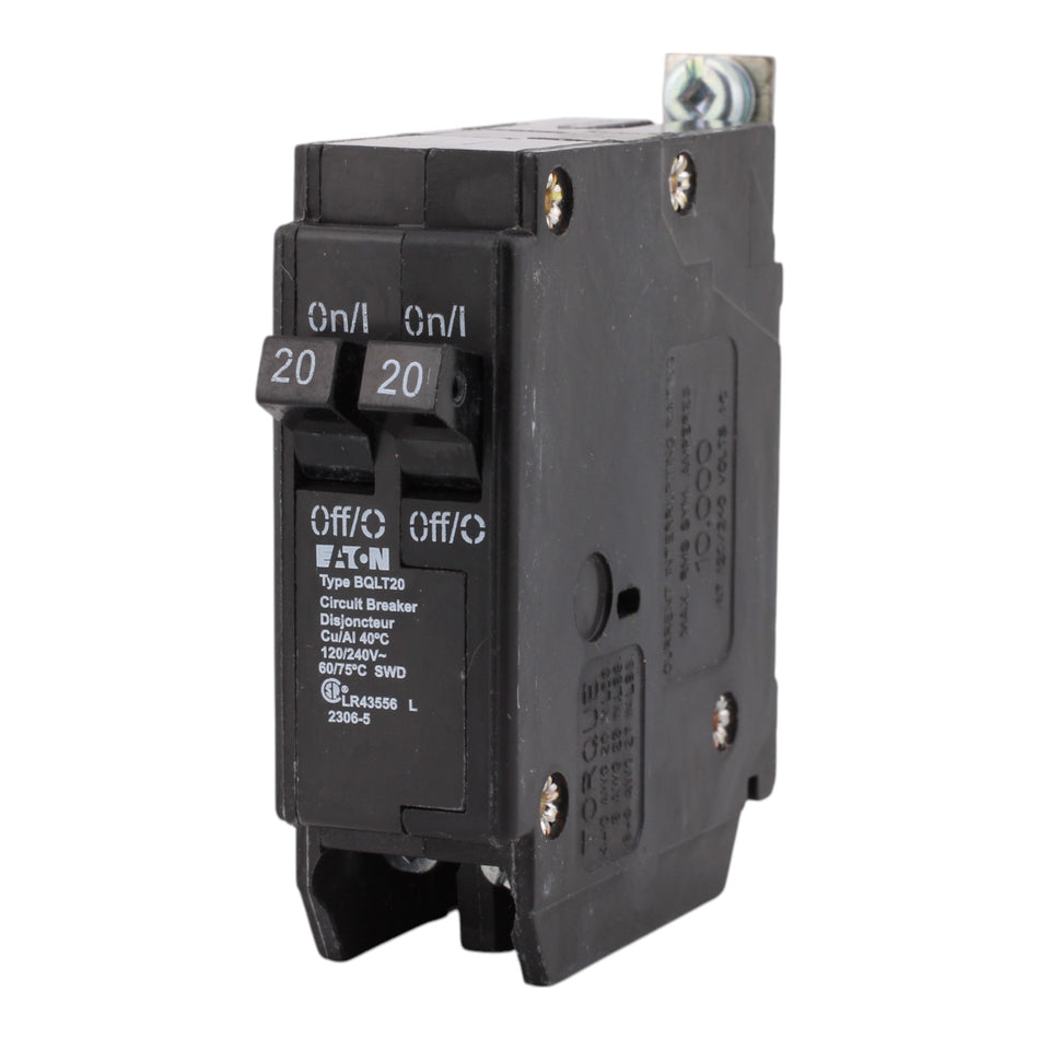 Eaton BQLT20 20A 120/240V 2-Pole Tandem Thermal Magnetic Circuit Breaker, Bolt-On, 10kA Interrupt, Type BQL, for Eaton Panels - Image 2