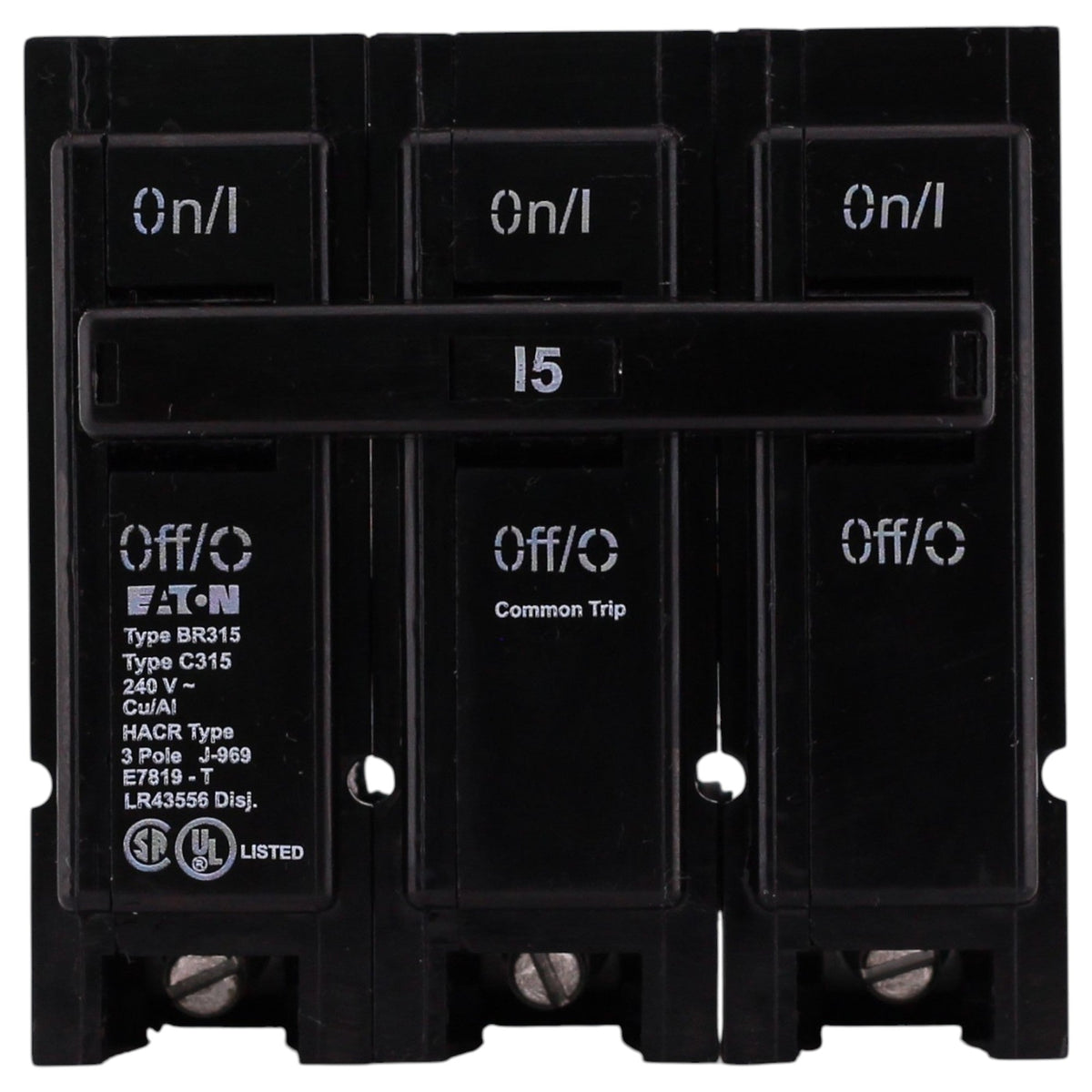 Eaton BR, BR315, 15A, 3P, 240V, Thermal Magnetic, Plug-On, Circuit Breaker - Image 2