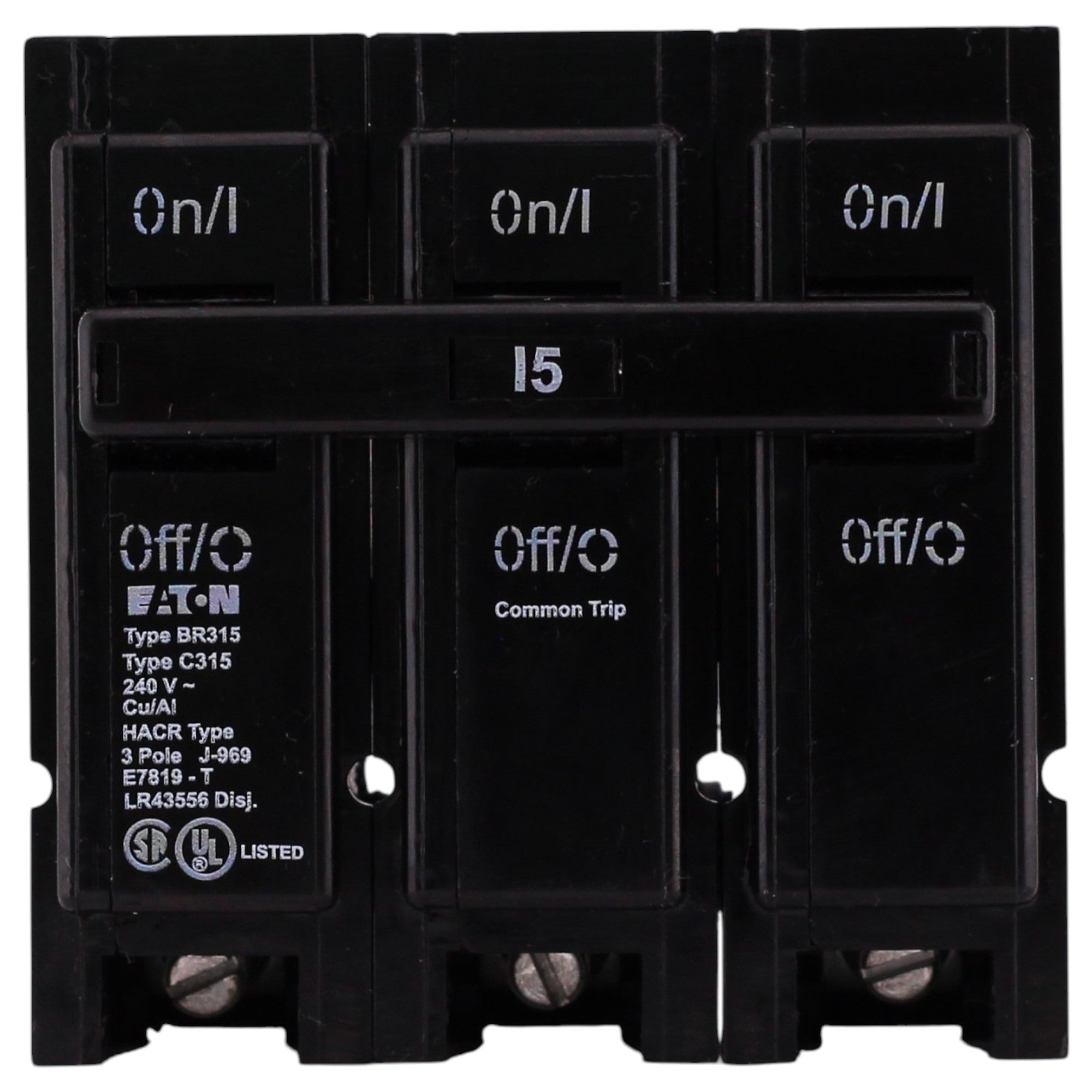 Eaton BR, BR315, 15A, 3P, 240V, Thermal Magnetic, Plug-On, Circuit Breaker - Image 2