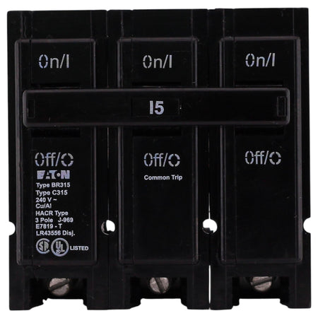 Eaton BR, BR315, 15A, 3P, 240V, Thermal Magnetic, Plug-On, Circuit Breaker - Image 2