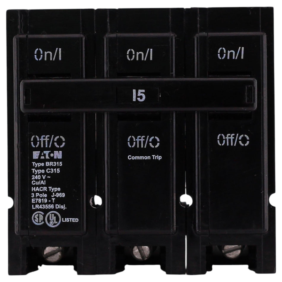 Eaton BR, BR315, 15A, 3P, 240V, Thermal Magnetic, Plug-On, Circuit Breaker - Image 2