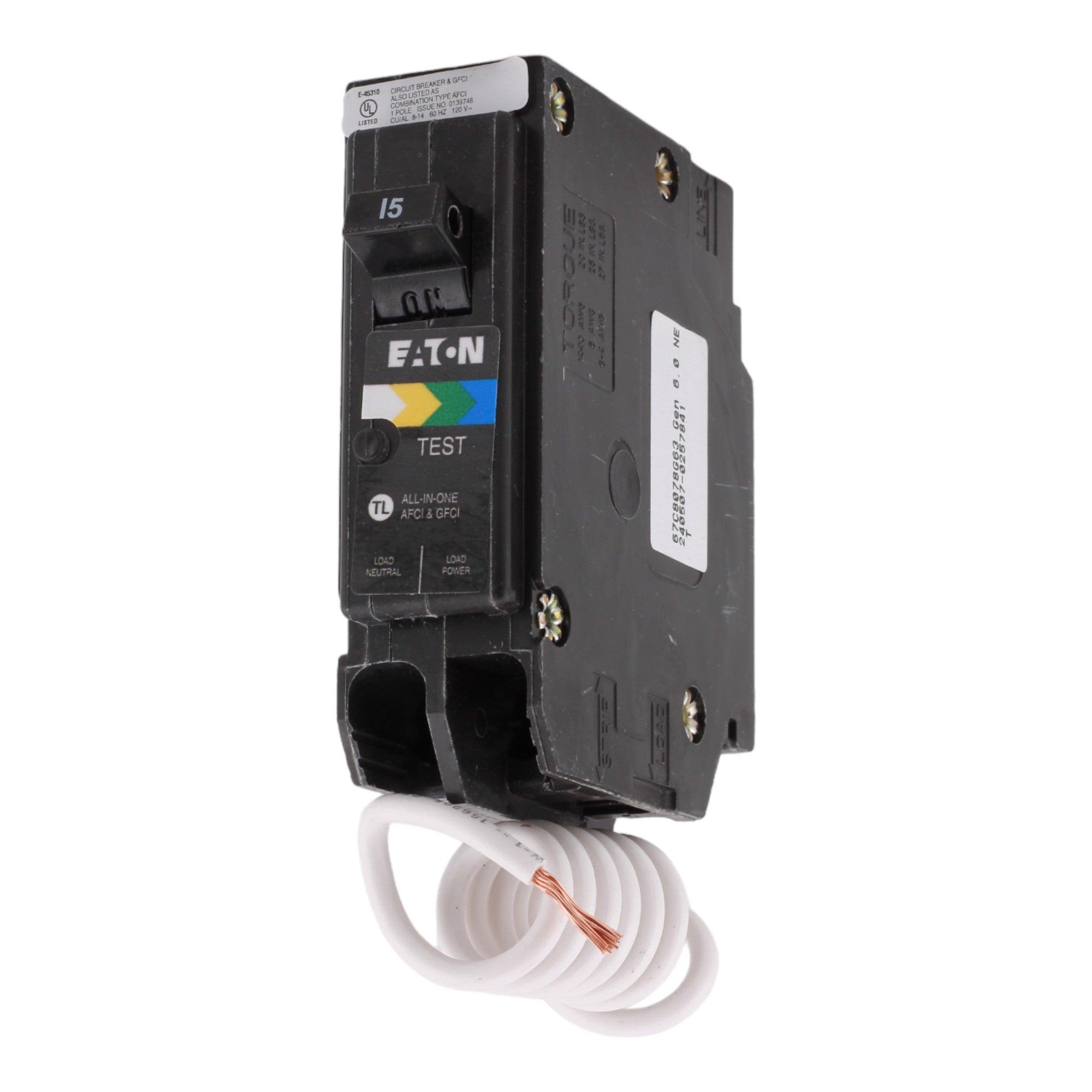 Eaton BR BRN115A1CS 15A 1P 120V AFCI/GFCI Pigtail Neutral Circuit Breaker - Image 2