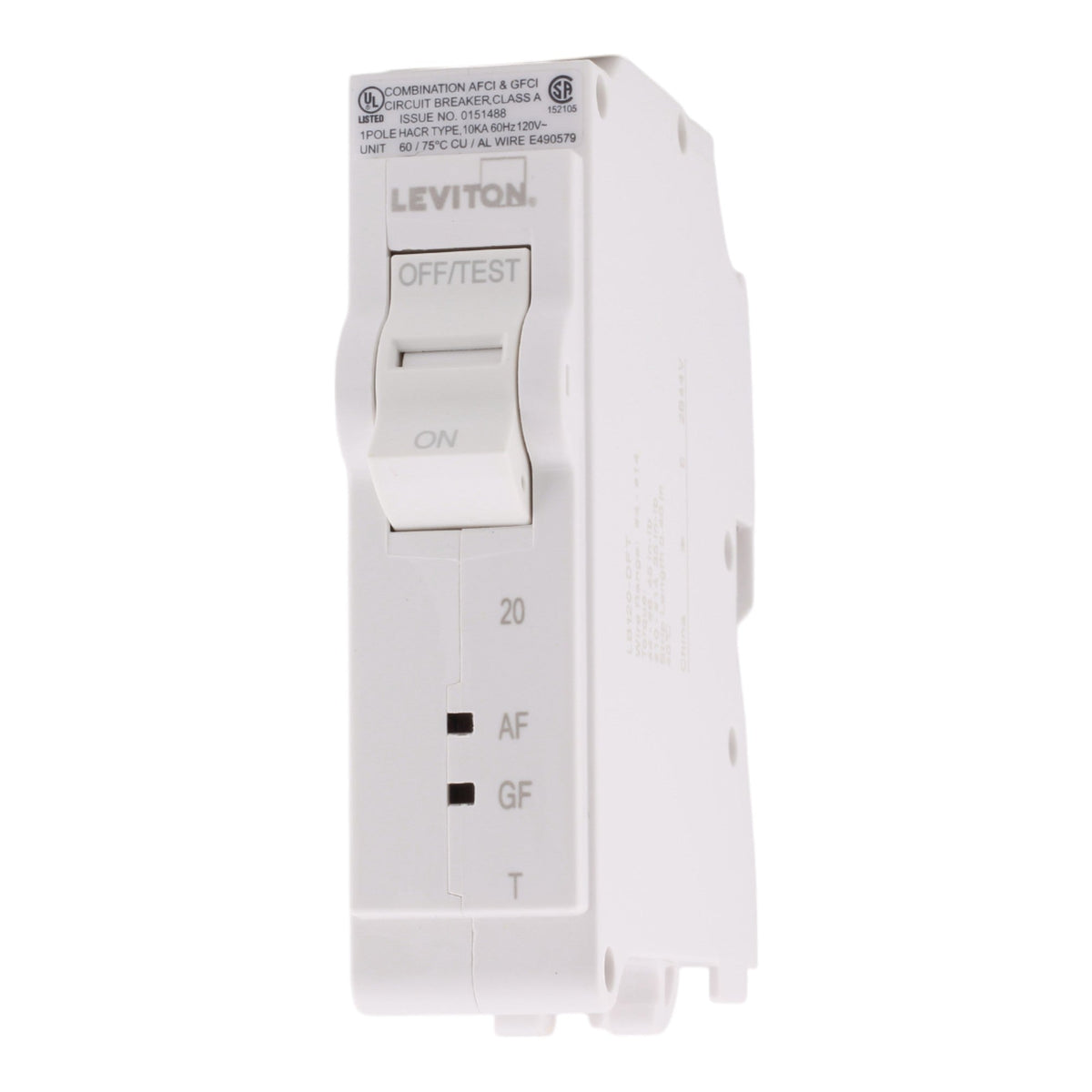 Leviton LB120-DFT, 20A, 120V, 1-Pole Dual Function AFCI/GFCI Circuit Breaker, Thermal Magnetic, Plug-On Neutral, for Leviton Load Centers - Image 3