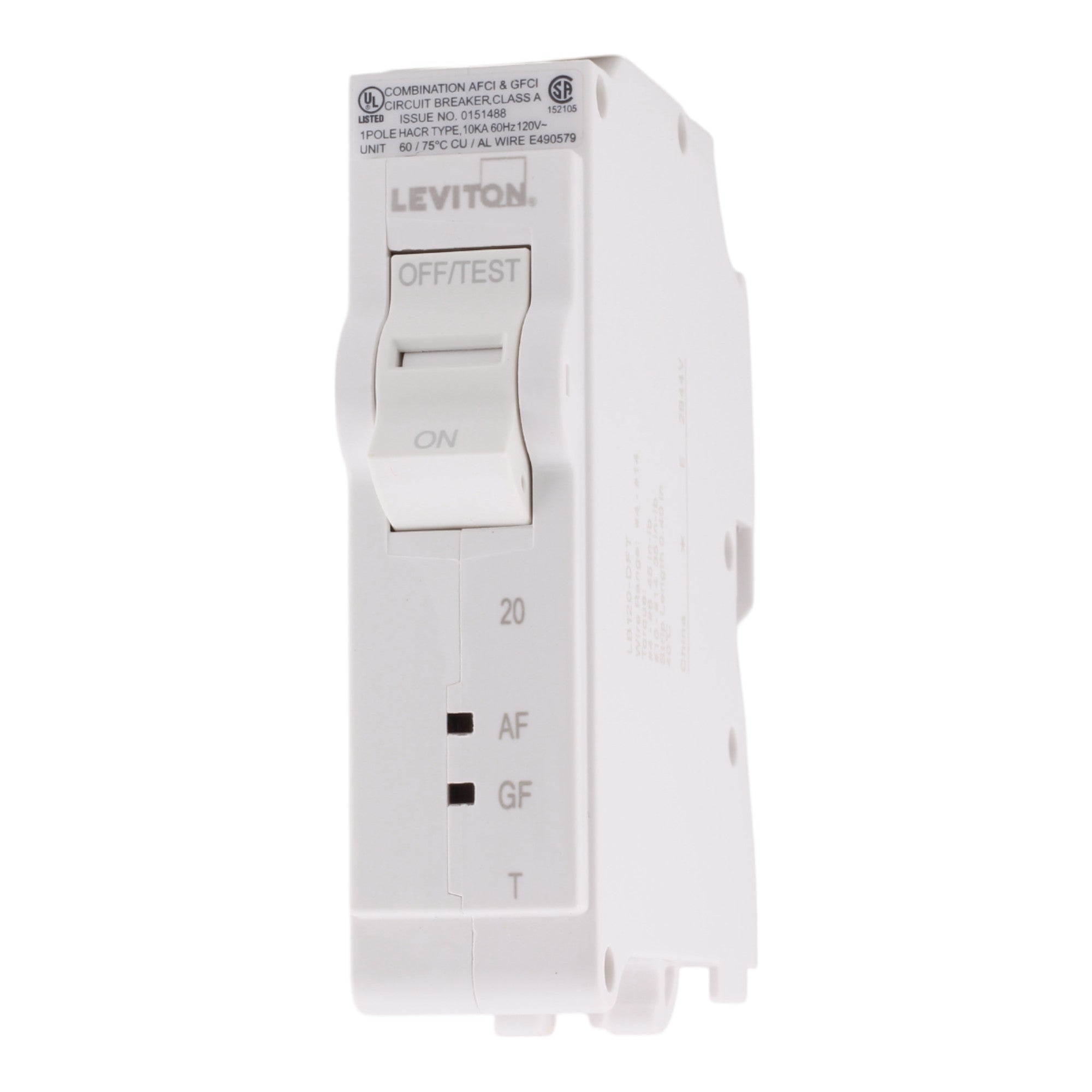 Leviton LB120-DFT, 20A, 120V, 1-Pole Dual Function AFCI/GFCI Circuit Breaker, Thermal Magnetic, Plug-On Neutral, for Leviton Load Centers - Image 3