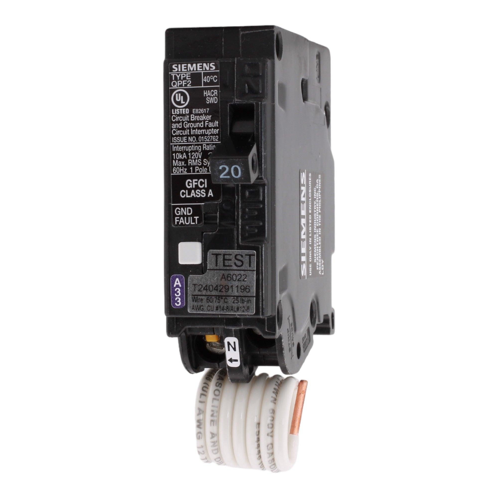 Siemens QF120A, 20 Amp, 120 Volt, Single Pole, GFCI Circuit Breaker, Pigtail-Neutral Connection, For Siemens Load Centers - Image 3