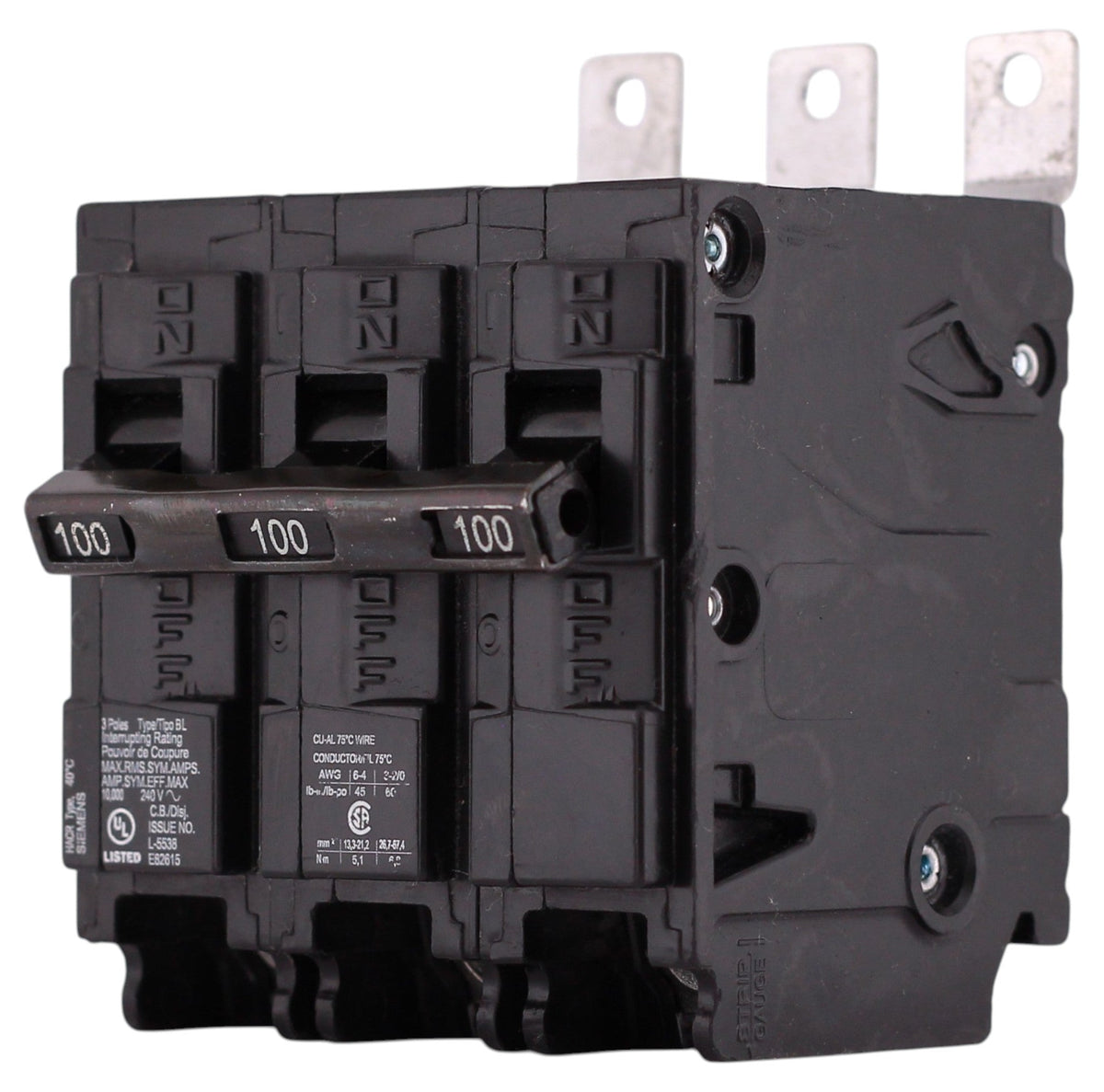 Siemens BL, B3100, 100A, 3P, 240V, Thermal Magnetic, Bolt-On, Circuit Breaker - Image 4