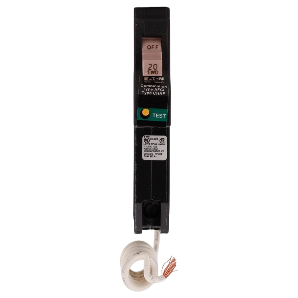 Eaton CH, CH120CAF, 20A, 1P, 120/240V, AFCI, Pigtail Neutral, Circuit Breaker - Image 3