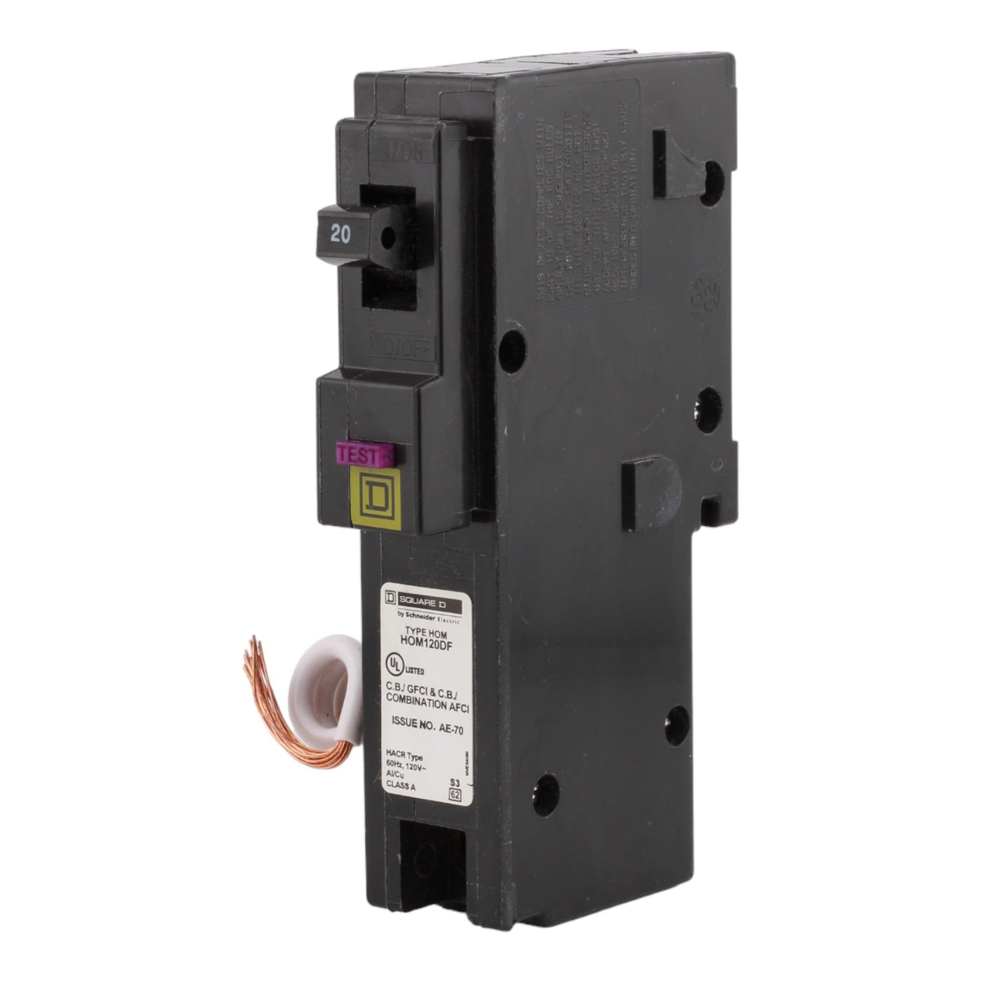 Square D HOM120DF 20 Amp Single Pole 120V Pigtail-Neutral AFCI/GFCI Dual Function Circuit Breaker UL - Image 2