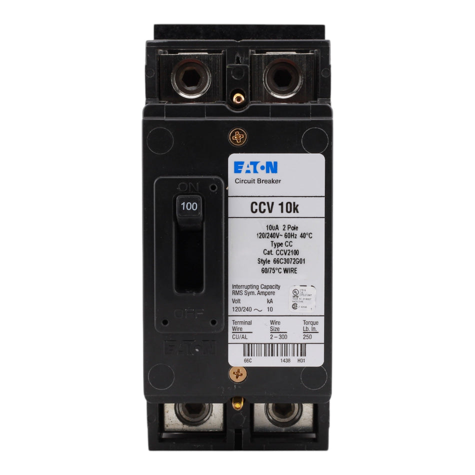 Eaton CCV2100, 100A, 120/240V, 2-Pole Tenant Main Circuit Breaker, 10 kAIC, for Type ECC Unit Enclosures - Image 2