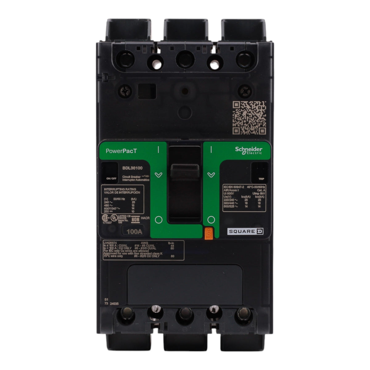 Square D PowerPacT B BDL36100 100A 3P 600Y/347V Circuit Breaker - Image 2