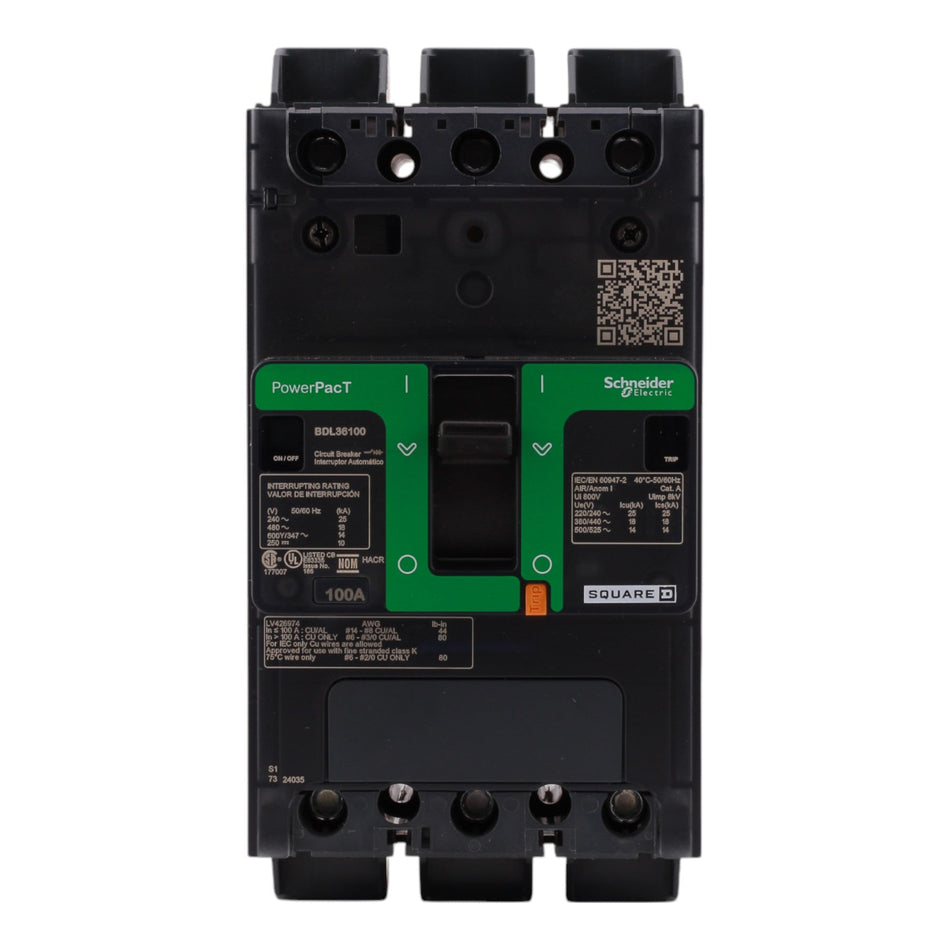 Square D PowerPacT B BDL36100 100A 3P 600Y/347V Circuit Breaker - Image 2