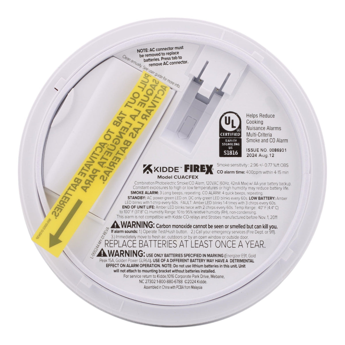 Kidde CUACFEX Hardwired Smoke & CO Alarm with Photo Sensor, AA Backup, White Finish - Image 4