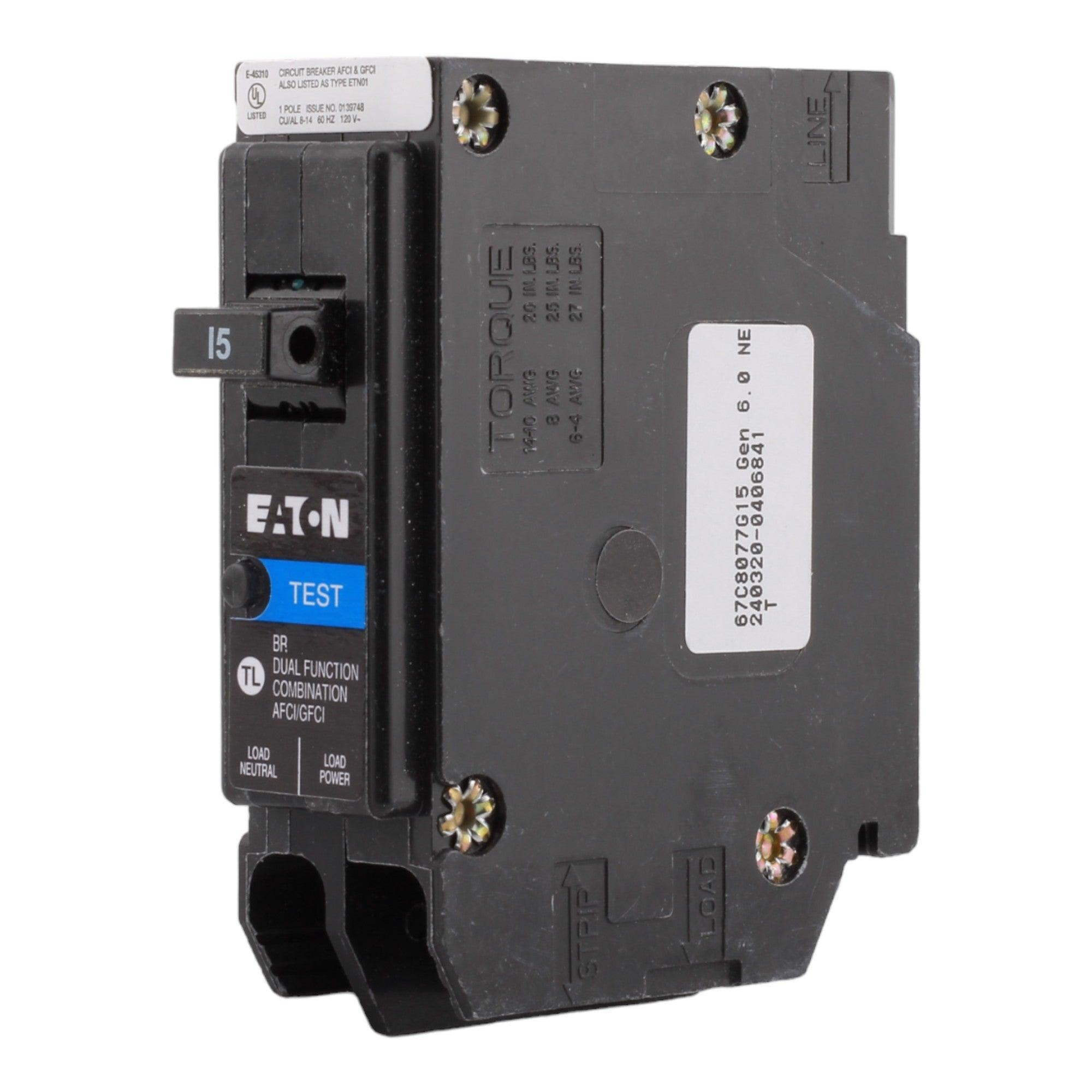 Eaton BR BRP115DF 15A 1P 120V AFCI/GFCI Plug on Neutral Circuit Breaker - Image 2