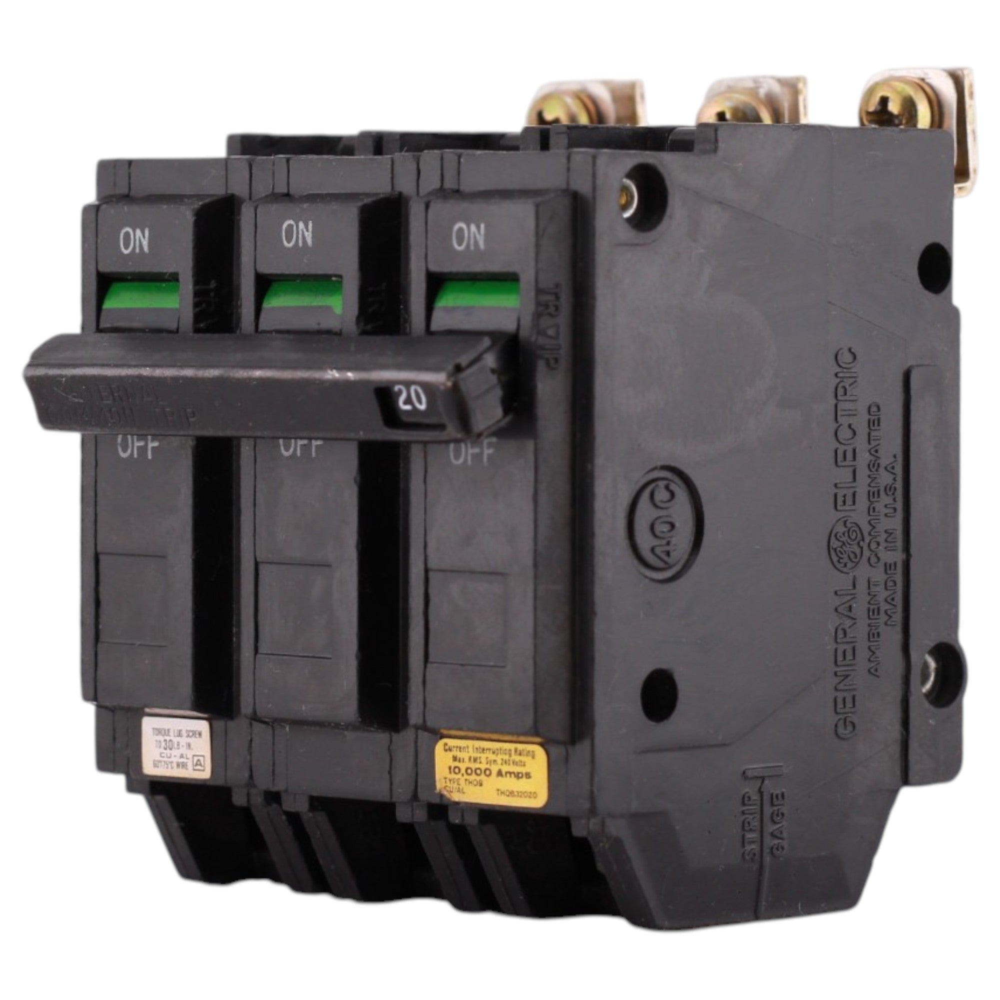 GE Q-Line, THQB32020, 20A, 3P, 240V, 10kAIC, Bolt-On, Circuit Breaker - Image 3