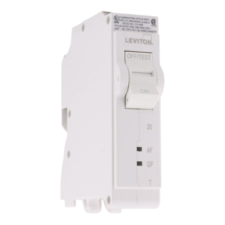 Leviton LB120-DFT, 20A, 120V, 1-Pole Dual Function AFCI/GFCI Circuit Breaker, Thermal Magnetic, Plug-On Neutral, for Leviton Load Centers