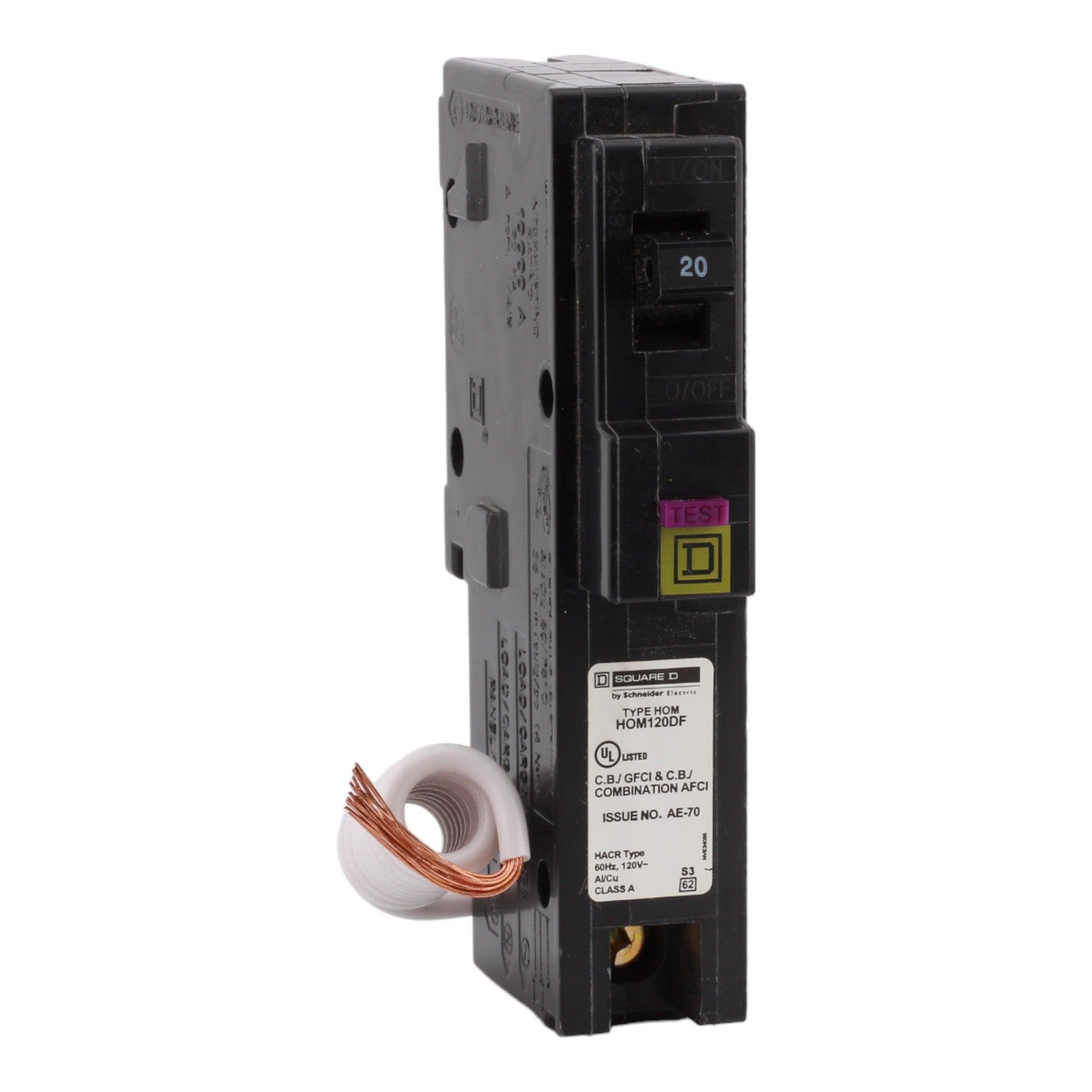 Square D HOM120DF 20 Amp Single Pole 120V Pigtail-Neutral AFCI/GFCI Dual Function Circuit Breaker UL - Image 3
