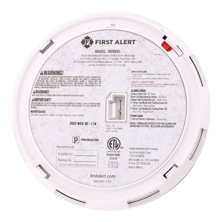 BRK 7020BSL 120V AC Photoelectric Smoke Alarm with LED Strobe and 10-Year Battery Backup - Image 6