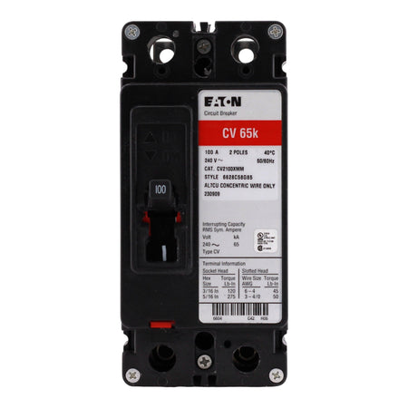 Eaton CV, CV2100XMM, 100A, 2P, 120/240V, 65kA, Molded Case, Tenant Main Circuit Breaker, UL Listed - Image 6