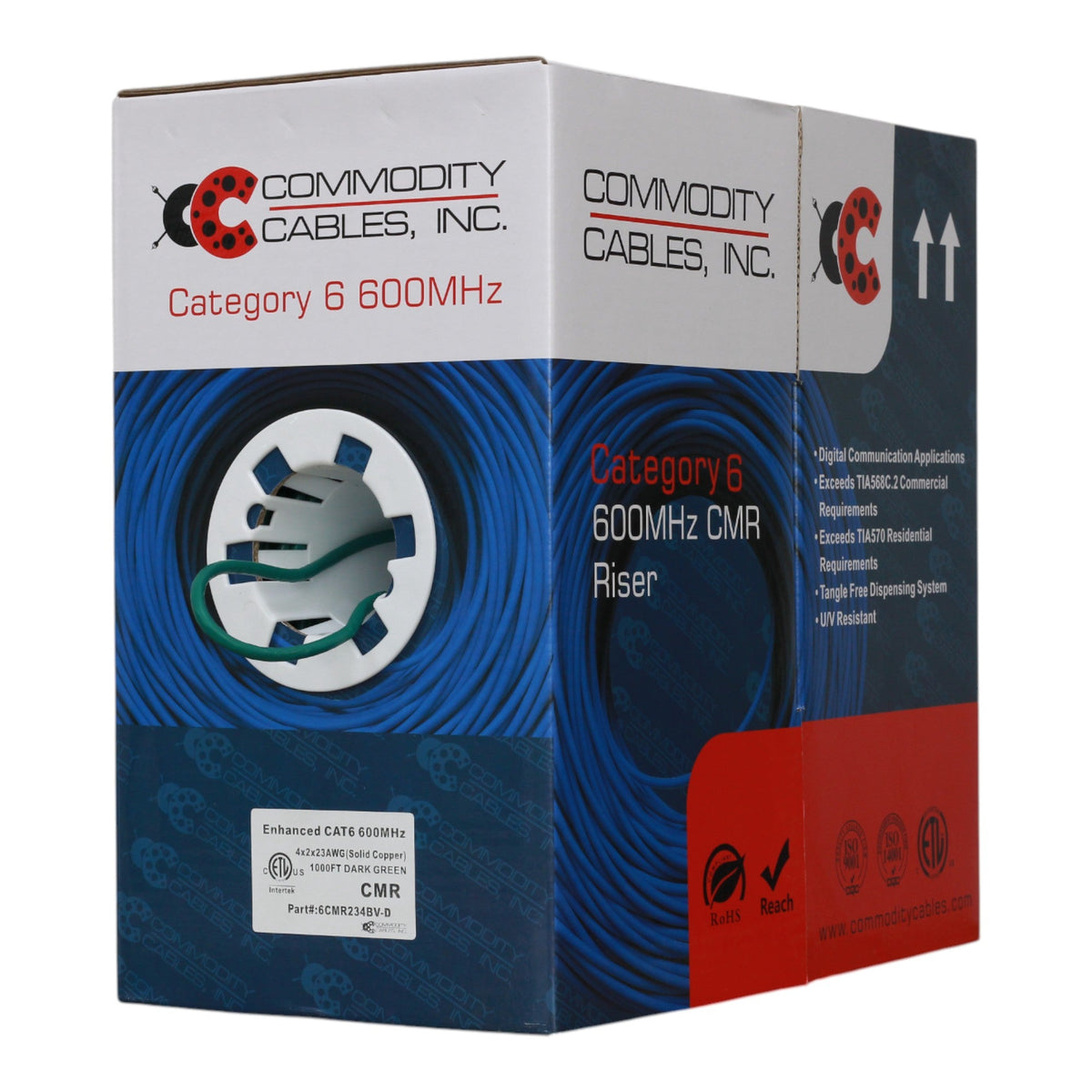 Commodity Cables CAT6 600MHz 23/4PR CMR 1000ft Mint Green Data Cable - Image 3