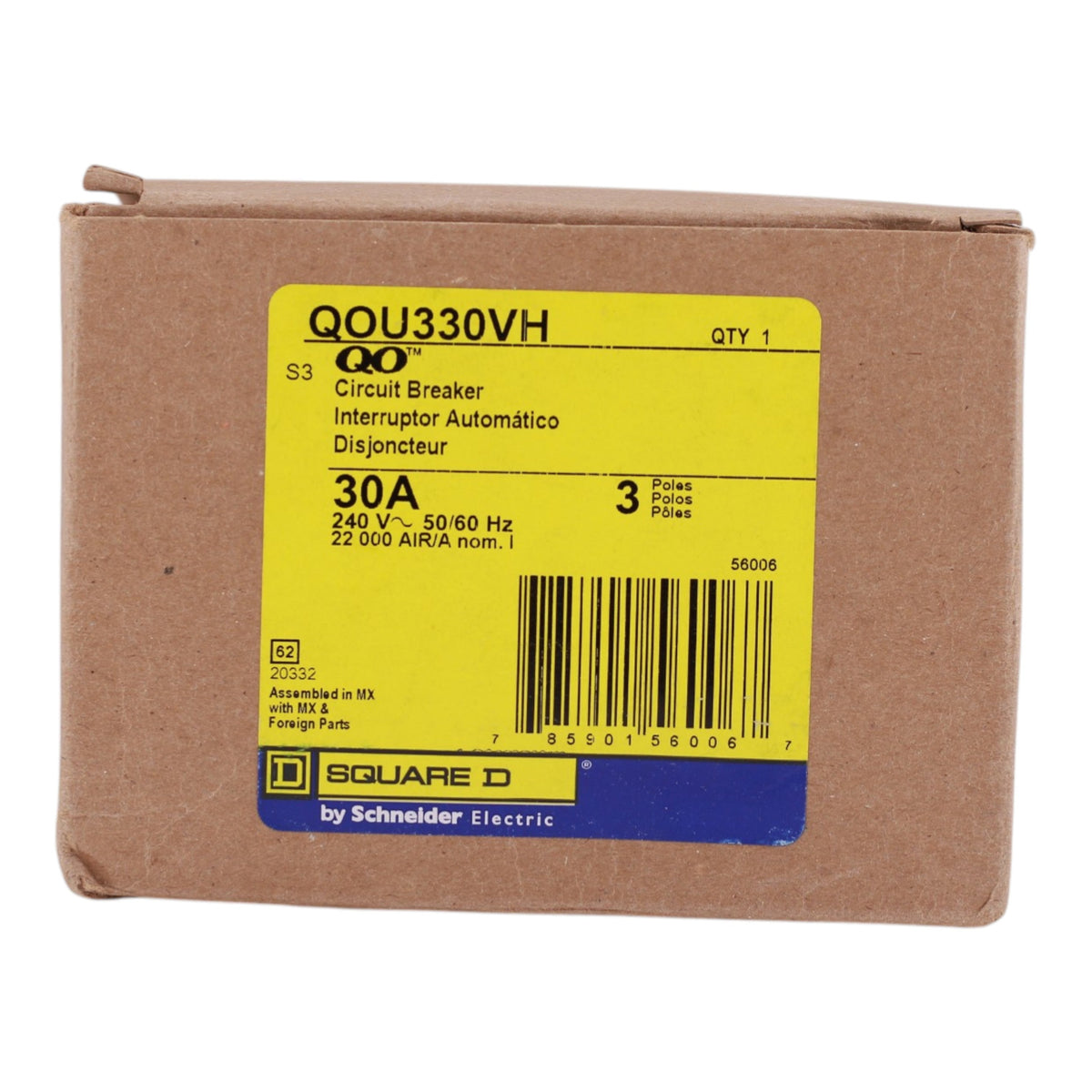 Square D QOU, QOU330VH, 30A, 3P, 240V, Unit Mount, Circuit Breaker - Image 3