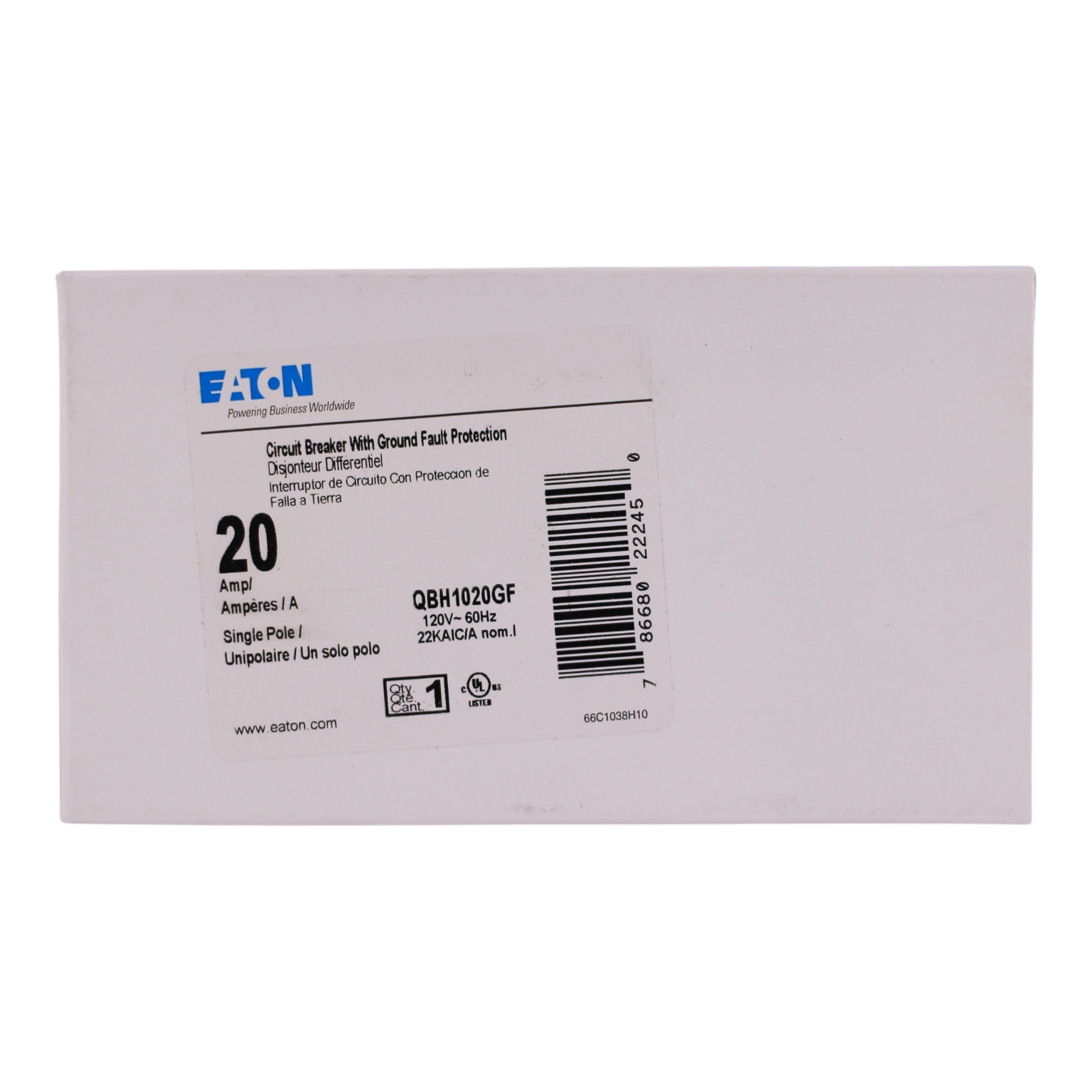 Eaton QB, QBH1020GF, 20A, 1P, 120/240V, GFCI, Bolt-On, Circuit Breaker - Image 3