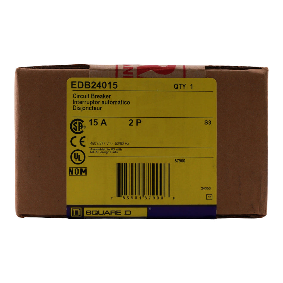 Square D E-Frame EDB24015 15A 2P 480Y/277V 25kA Bolt-On Circuit Breaker - Image 2