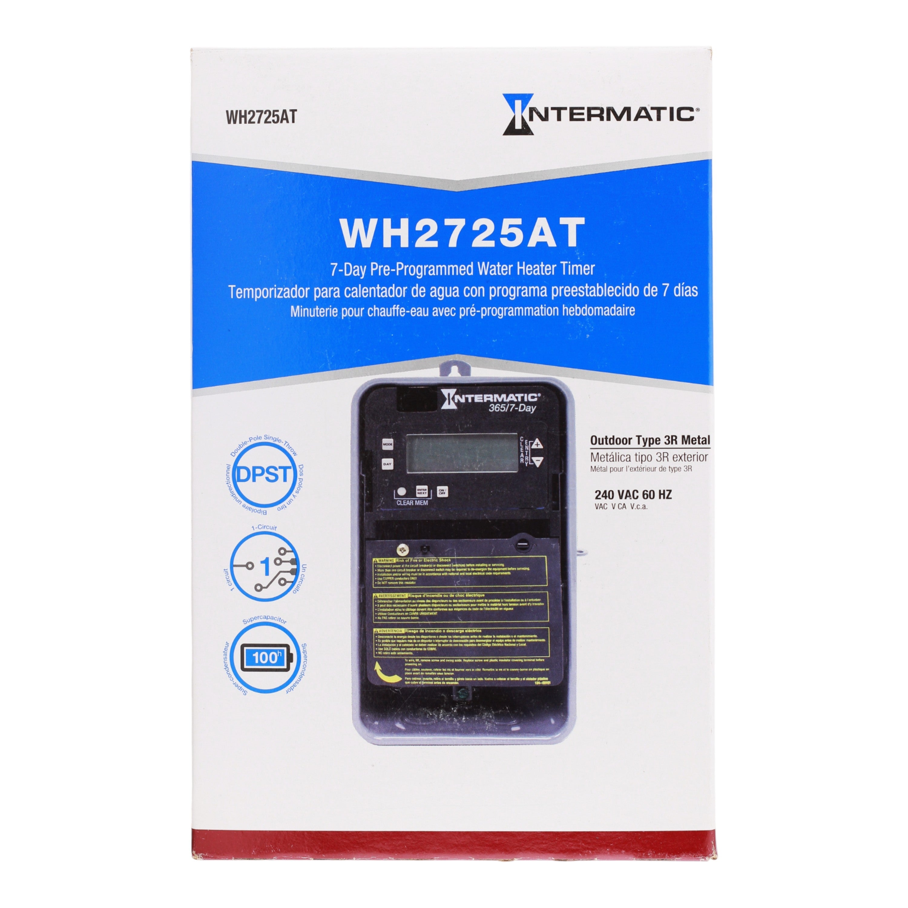 Intermatic, WH2725AT, 7-Day, Pre-Programmed, Water Heater Timer, 240V, 30A, DPST - Image 3
