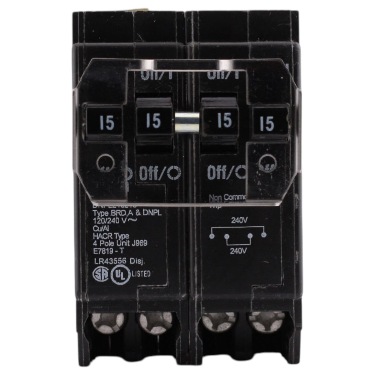 Eaton BR, BR415, (2) 15A, 4P, 120/240V, Quadplex, Non-CTL, Plug-On, Circuit Breaker - Image 2