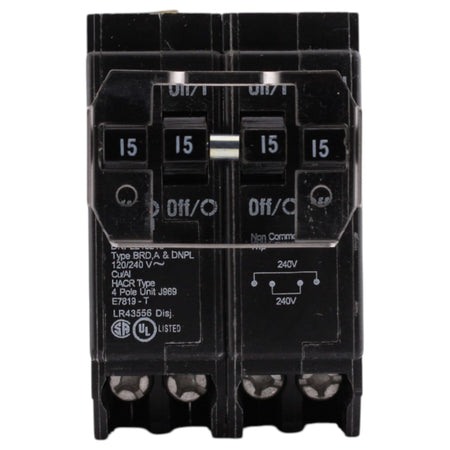 Eaton BR, BR415, (2) 15A, 4P, 120/240V, Quadplex, Non-CTL, Plug-On, Circuit Breaker - Image 2