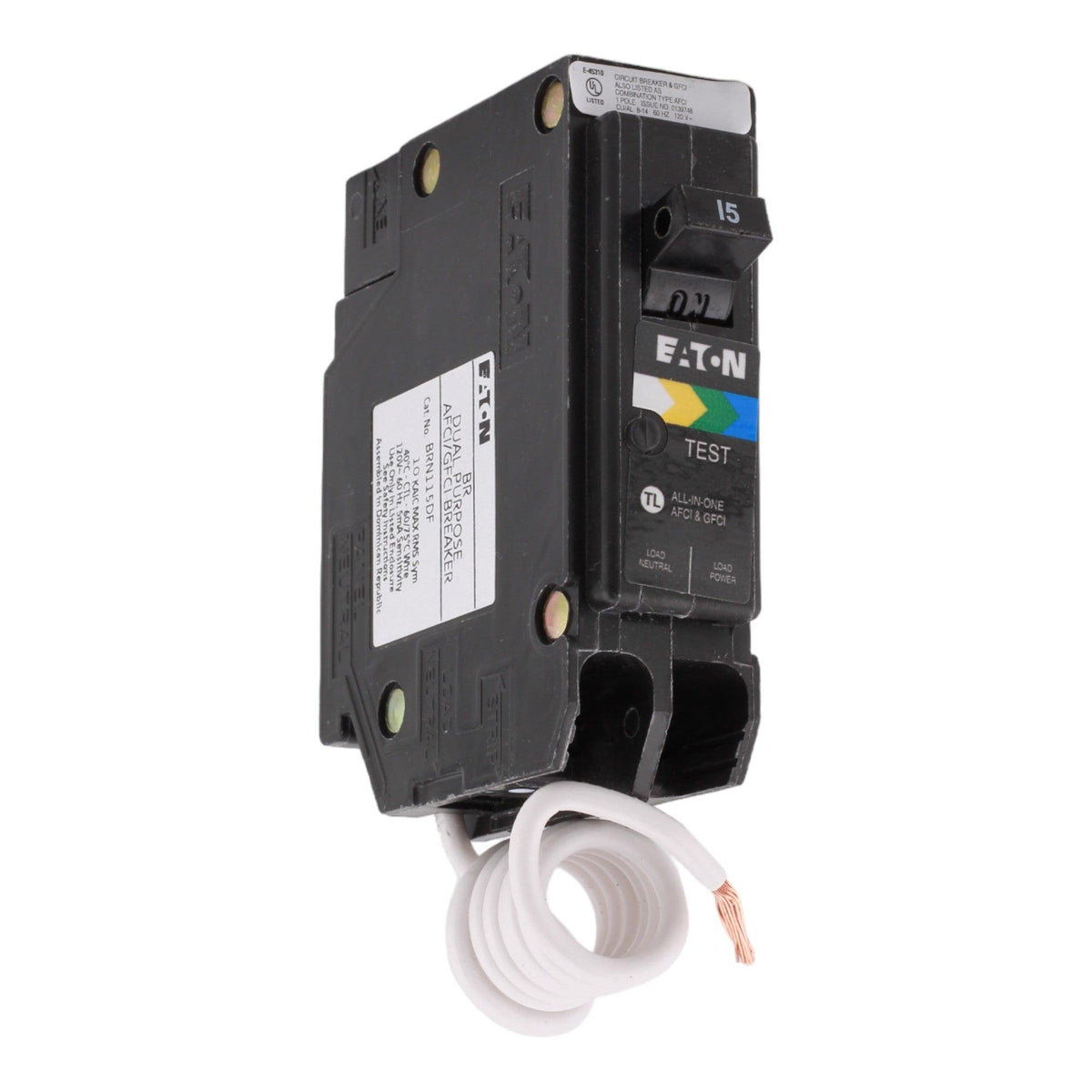 Eaton BR BRN115A1CS 15A 1P 120V AFCI/GFCI Pigtail Neutral Circuit Breaker