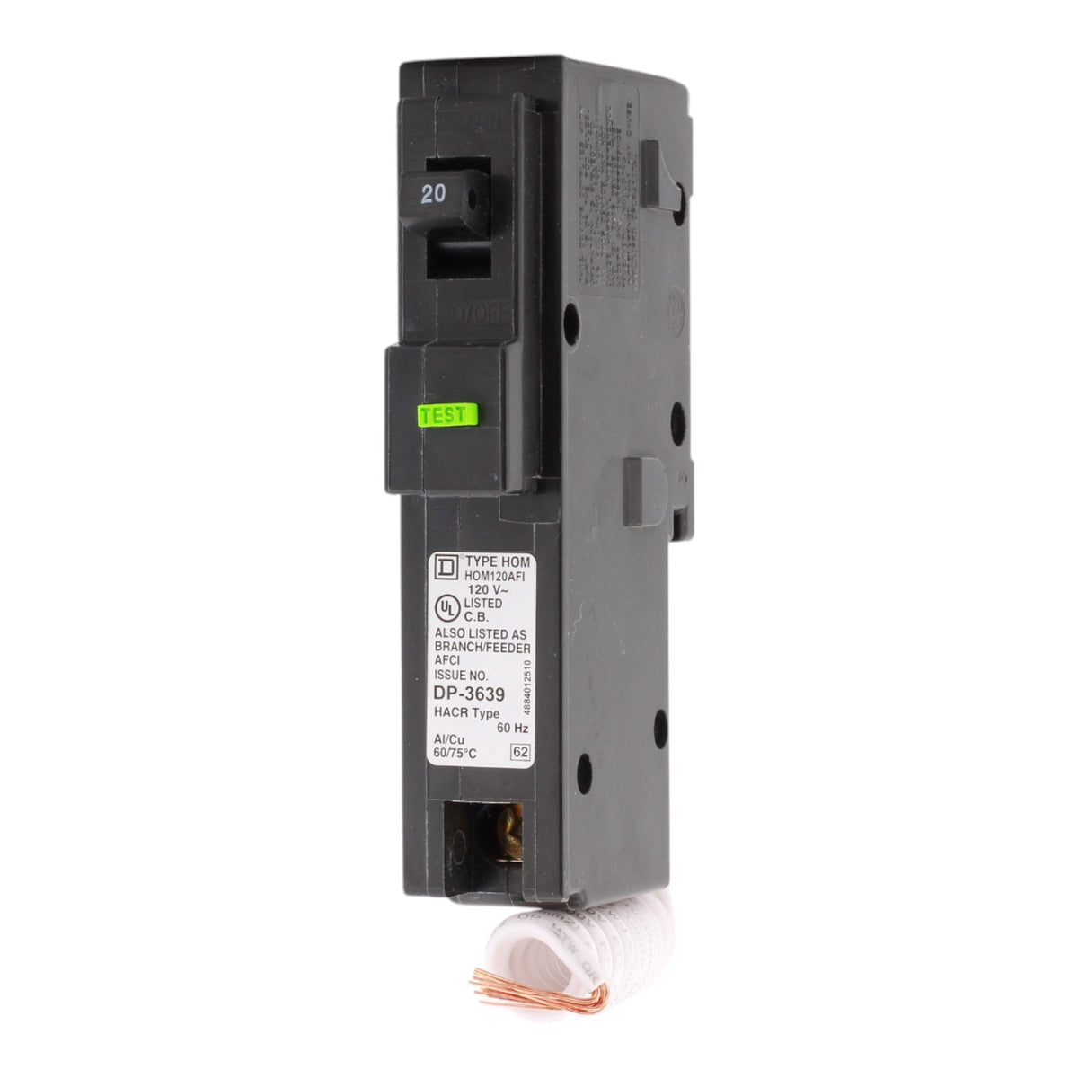 Square D HOM120AFI 20A 120V 1-pole AFCI Circuit Breaker Pigtail Neutral - Image 3