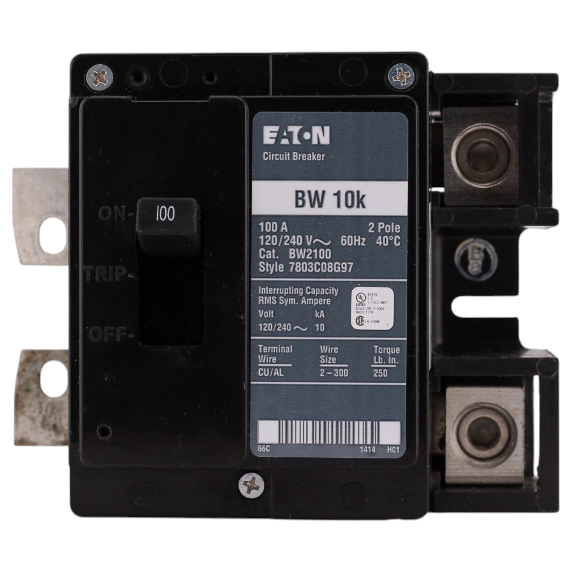 Eaton BW, BW2100, 100A, 2P, 120/240V, Thermal Magnetic, Main Circuit Breaker - Image 3